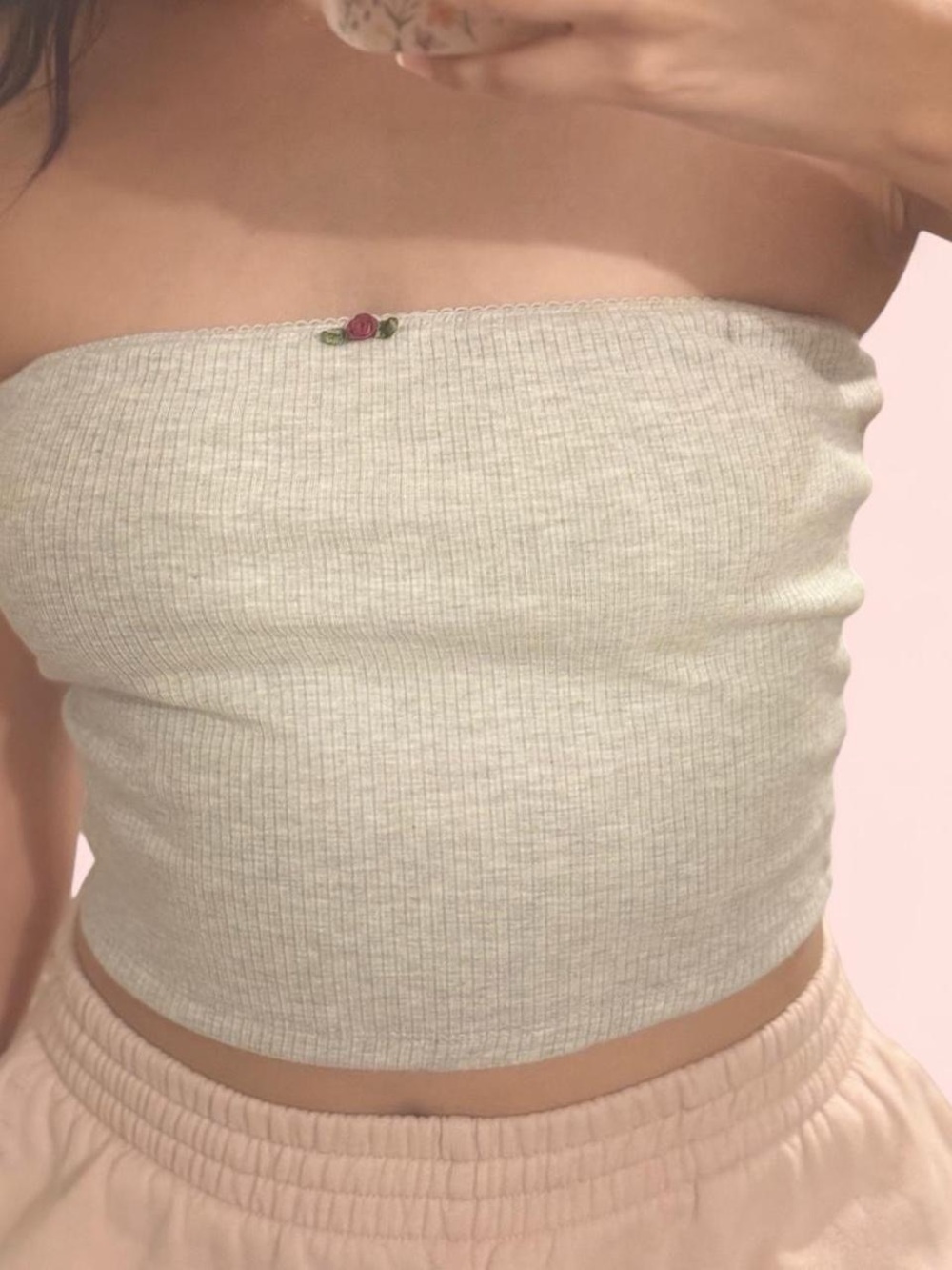 Ribbed Tube Top with Rose Accent